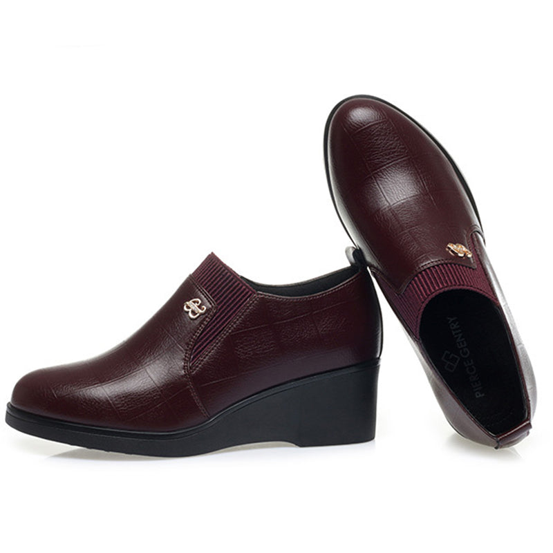 Zniżki - Damskie, jednokolorowe, modne, skórzane buty ortopedyczne na koturnie