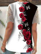 AYSHA - Elegancki top z koronkowym wykończeniem i kwiatowym wzorem motyla
