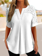 Modana i Elegancka Damska Koszula Z Krótkim Rękawem Koronkowa