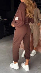 TEKLA -Damski zestaw casualowy z bluzką i spodniami z okrągłym dekoltem