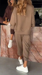 TEKLA -Damski zestaw casualowy z bluzką i spodniami z okrągłym dekoltem