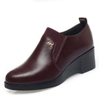 Zniżki - Damskie, jednokolorowe, modne, skórzane buty ortopedyczne na koturnie