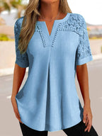 Modana i Elegancka Damska Koszula Z Krótkim Rękawem Koronkowa